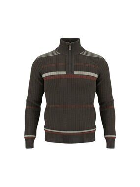 Pronti Mens Brown Striped Half-Zip Ribbed Sweater L